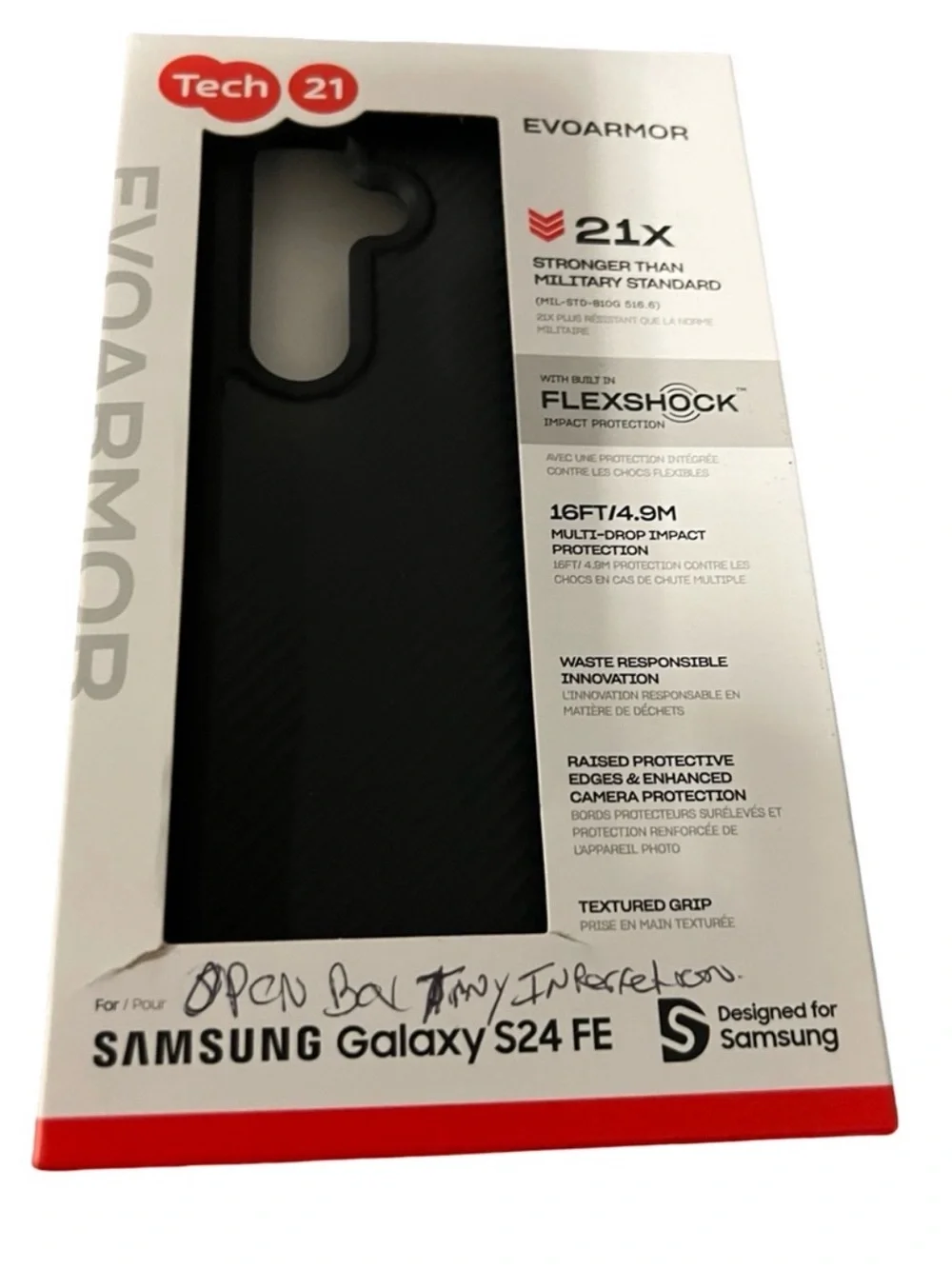 Samsung Black Tech21 EvoArmor Phone Case Samsung Galaxy S24 FE tiny imperfection